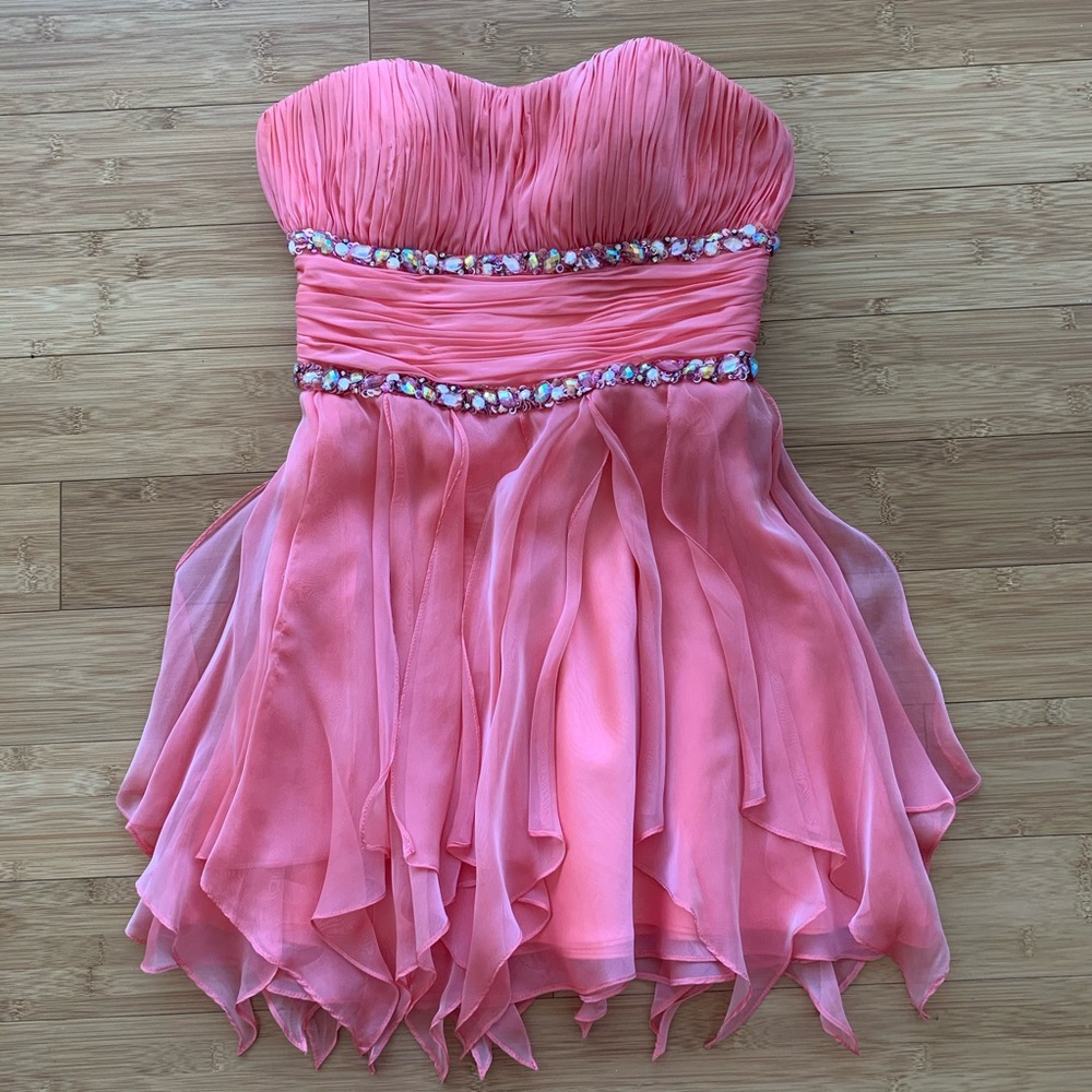 coral pink jeweled dress